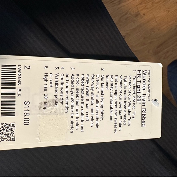 Lululemon Ribbed NWT  Wunder Train Ribbed High Rise Tight 28” black - Picture 8 of 10